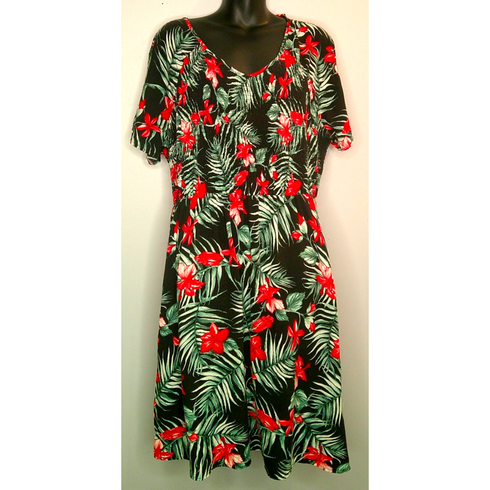 naif Tropical Luau Short Sleeve Dress V-Neck Women's 2x 100% Rayon